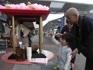 焼津市での花配りの様子01