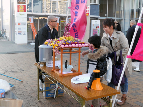 藤枝市での花配りの様子01